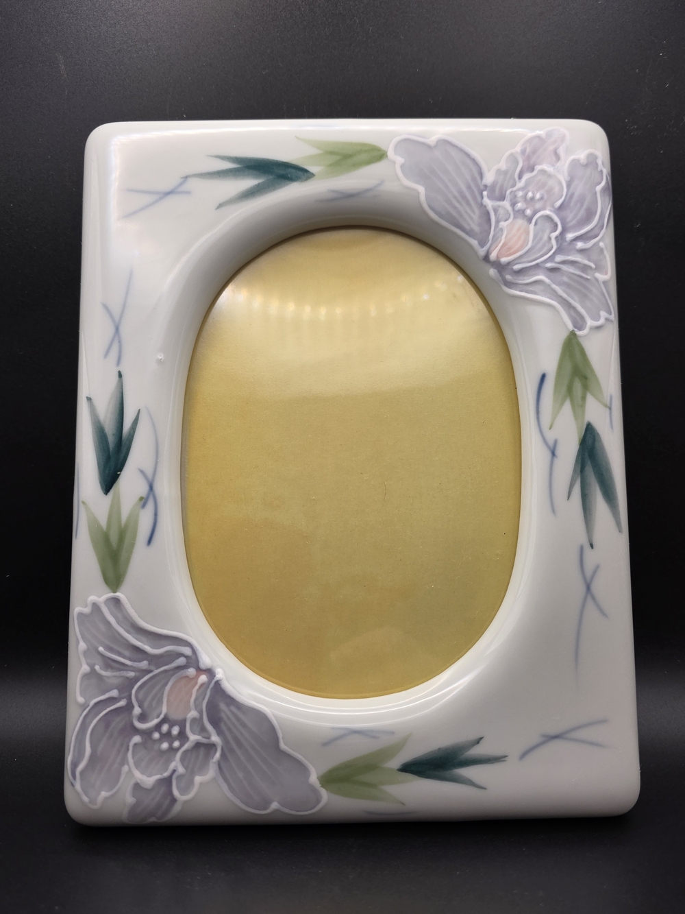 Vintage Hand Painted Ceramic Photo Frame - Made in Japan - Pastel Iris Floral